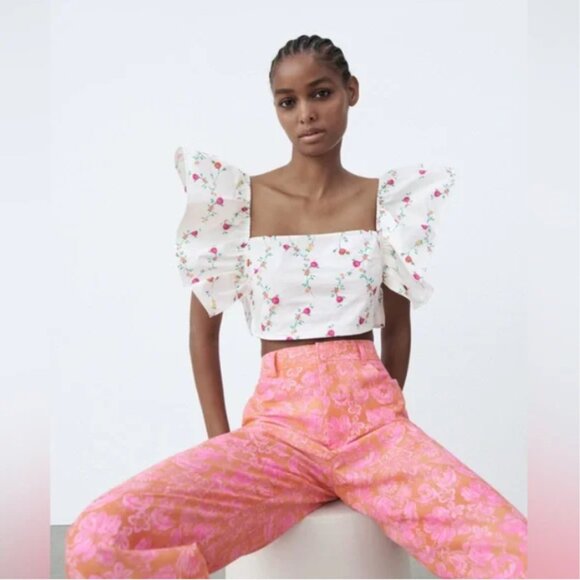 NEW Zara Crop top with Flutter Sleeves, Size M - Picture 8 of 16